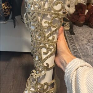 Italina Gold Intricate Heeled Sandals